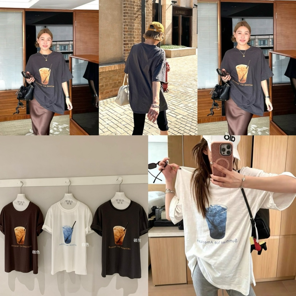 10244# เสื้อยืดคอกลมแขนสั้น สกรีนลายช่วงอก เนื้อผ้าดี ใส่สบาย  TAG:WG.WE 🇰🇷