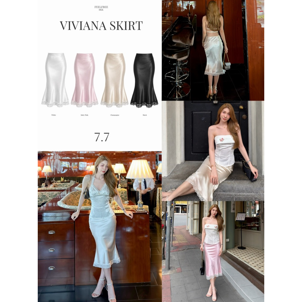 Viviana Skirt 890.- กระโปรงซาตินมิดี้ทรงหางปลา ผ้าหนาพรีเมีย