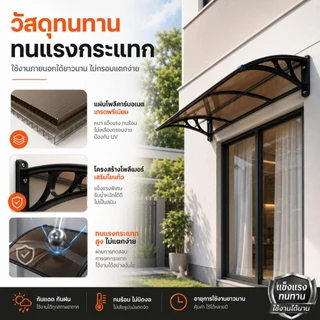 กันสาดหน้าต่าง กันสาดโพลีคาร์บอเนต 80*120/120*240 ทนต่อแรงกระแทก UPF50+ ป้องกันรังสียูวีได้ 98% ติดตั้งง่าย