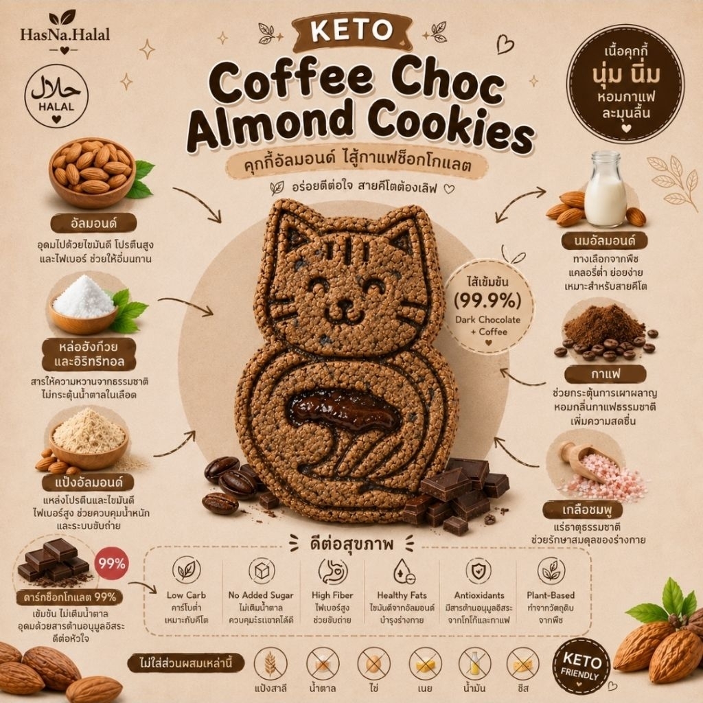 HALAL  KETO Coffee Choc Almond Cookies  คุกกี้อัลมอนด์กาแฟ ไส้มอคค่า