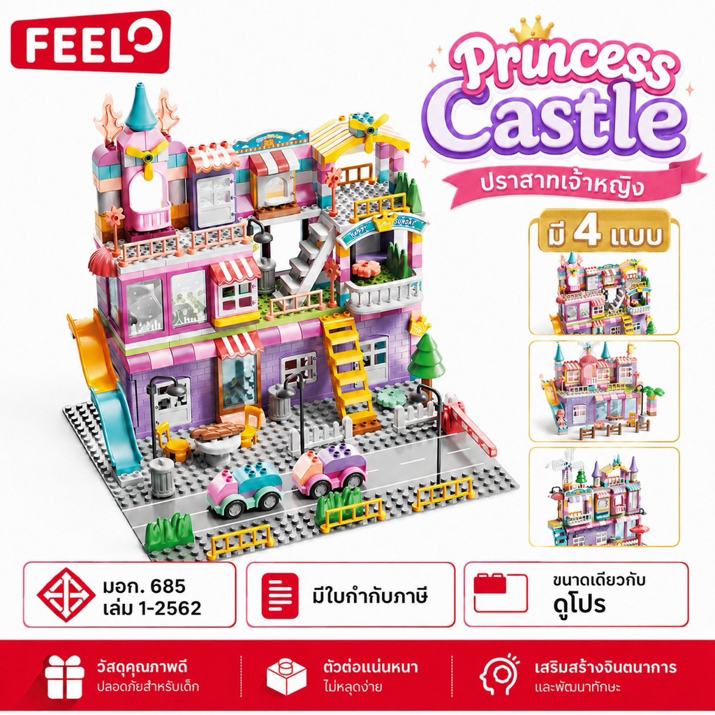 FEELO ของเล่น ตัวต่อ Princess Series รุ่น ปราสาทเจ้าหญิง Princess Castle ขนาดเดียวกับดูโปร