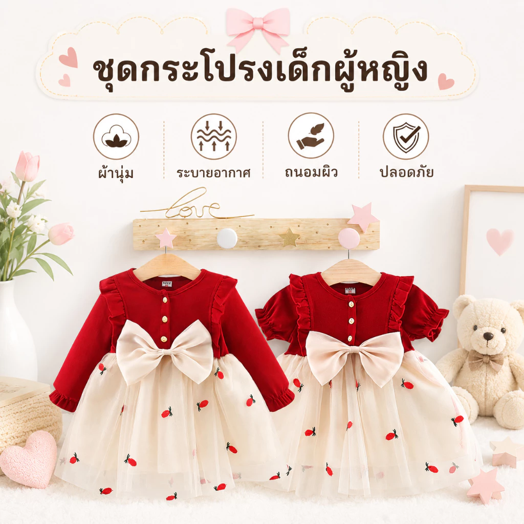 Royal kids ชุดเดรส ชุดเดรสกระโปรงชีฟอง แขนสั้น ลายดอกกุหลาบ แฟชั่นฤดูร้อน มีโบว์ 1-3 ปี สำหรับเด็กผู้หญิง
