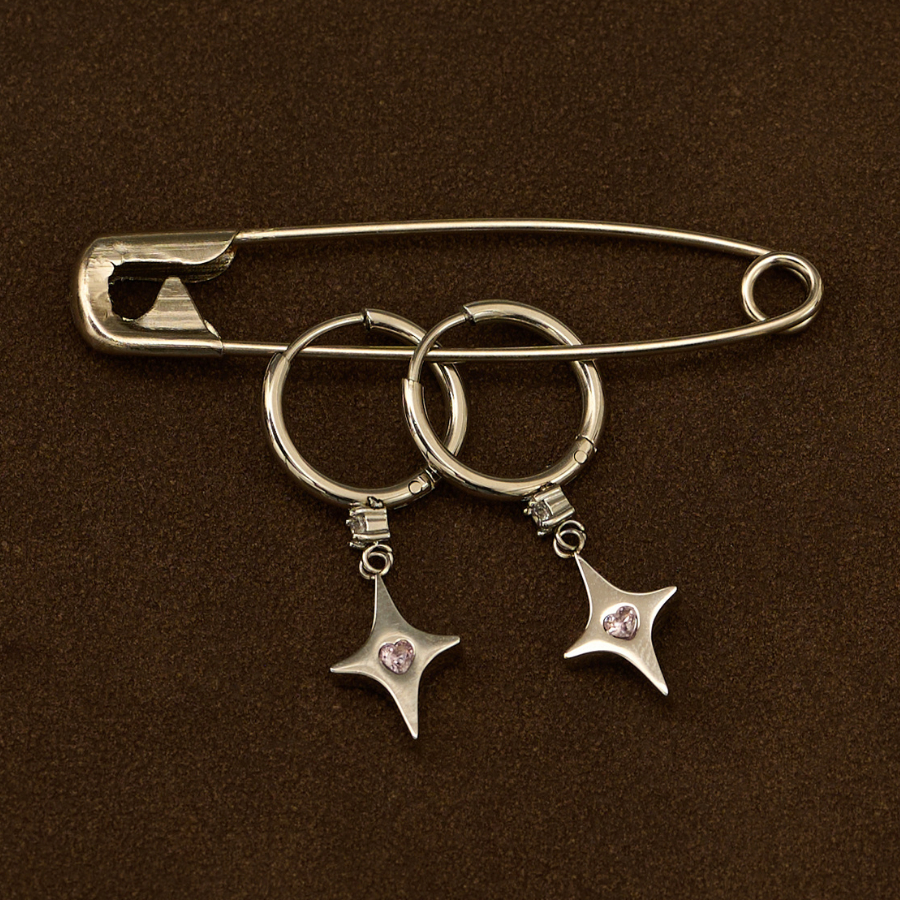 Bemet brush star hoop ต่างหูห่วงสแตนเลส