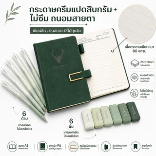 【Lexora】ชุดสมุดโน้ต A5 ปกหนัง PU พร้อมปากกาเจล 6 ด้าม เทปลบคำผิด 6 ชิ้น เซ็ตเครื่องเขียนนักเรียน ของขวัญ