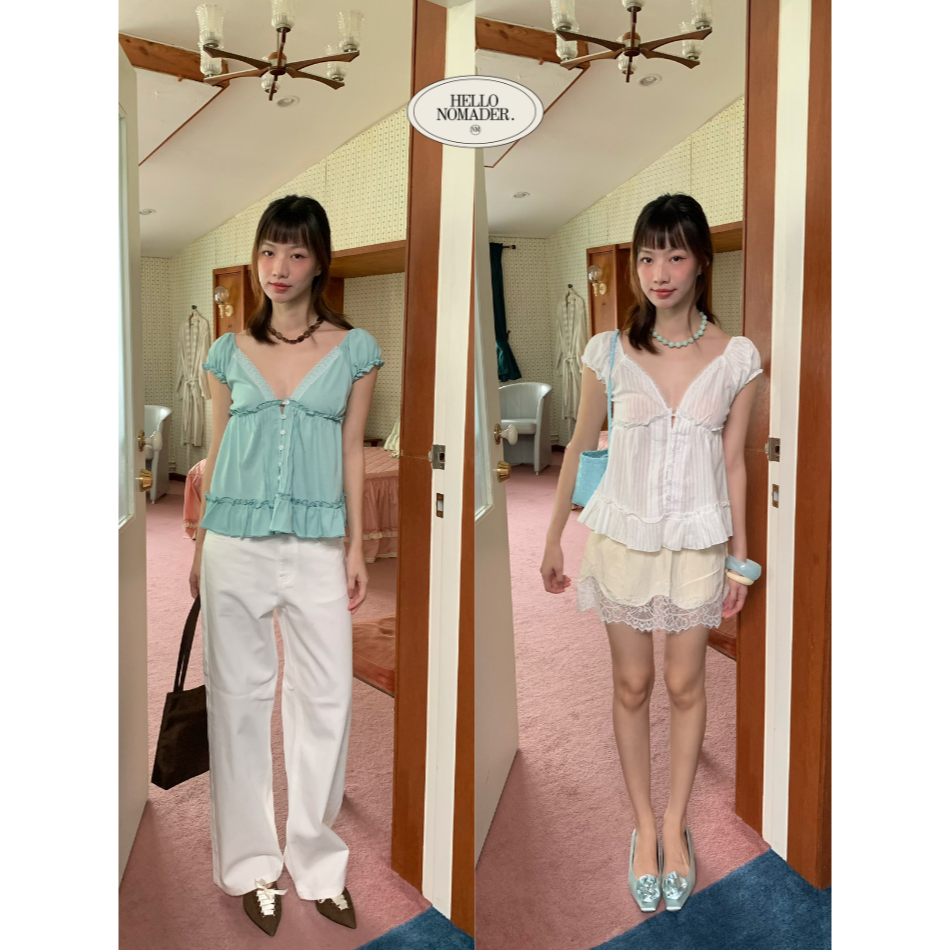 NOMADE.& พร้อมส่ง Hidden gems Blouse {เสื้อแขนสั้นคอวีชายระบาย}