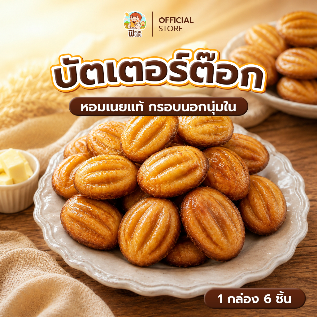 [ใหม่] ฟินฟินบัตเตอร์ต๊อก (1กล่อง6ชิ้น) หอมเนยแท้ กรอบนอกนุ่มใน