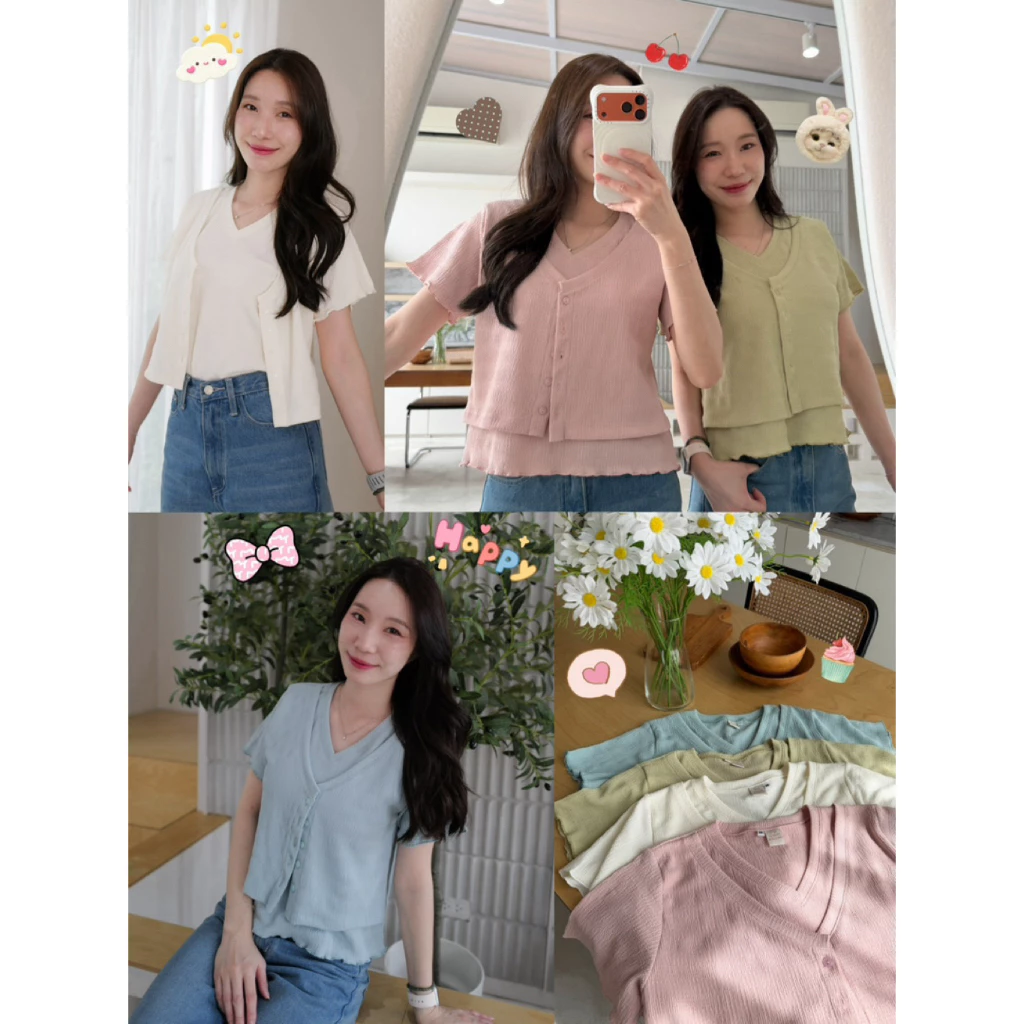 เสื้อ*แขนสั้น* คลุมคอวี ทับซ้อนกัน (งานติดกัน)
