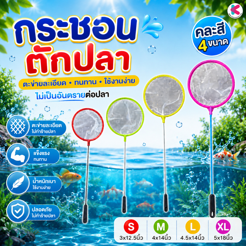 กระชอนตักปลาพลาสติก ตะข่ายละเอียด ทนทาน ใช้งานง่าย ไม่เป็นอันตรายต่อปลา ขนาดเล็ก คละสีส่ง