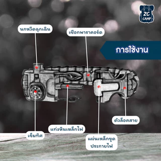 ZC CAMP เชือกพาราคอร์ด กำไลเอาตัวรอด 5in1 สายรัดข้อมือพาราคอร์ด เข็มทิศ นกหวีด เดินป่า แคมป์ปิ้ง
