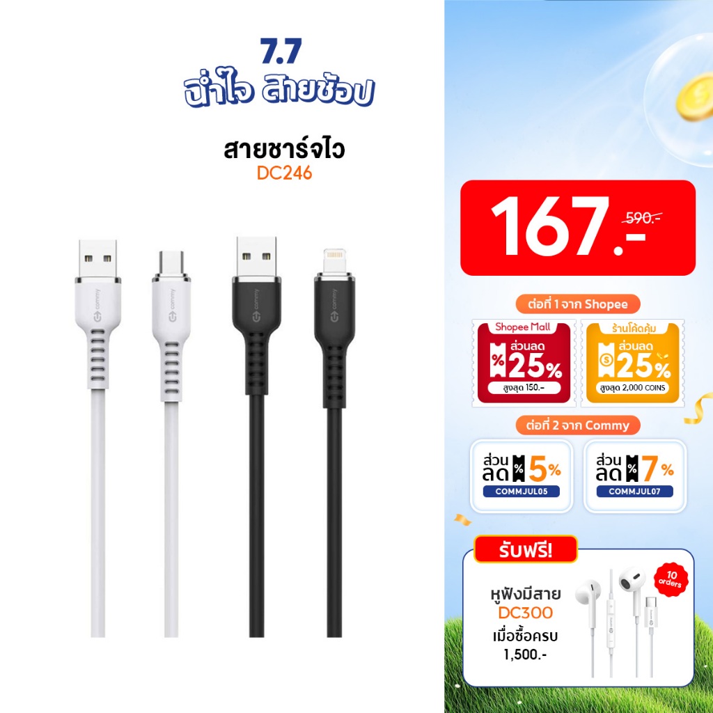 Commy สายชาร์จ 1.5 เมตร รุ่น DC246/DC247/DC248 สายชาร์จไอโฟน ซัมซุง แอนดรอย  lightning/ type-C