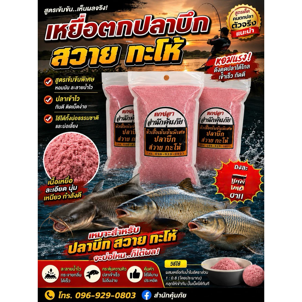 เหยื่อตกปลาสำนักคุ้มภัย ชิพเร่งกินบึกสวายกะโห้3ซอง