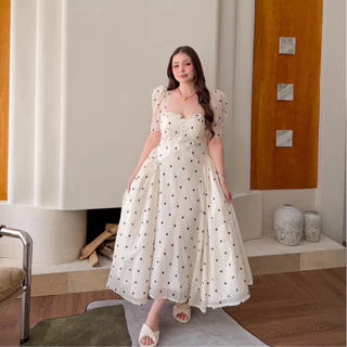 Lady M | Mon Cherie Dress plussize เดรสยาวลายจุด ลุคเจ้าหญิง ลุกคุณหนู สาวอวบ พลัสไซส์ Everydaylook ใส่ออกเดท ปาร์ตี้