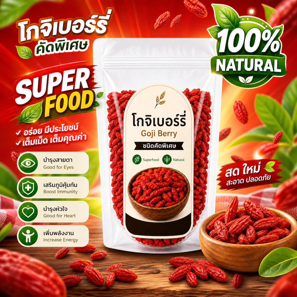 โกจิเบอร์รี่แห้ง คัดพิเศษ 100% ธรรมชาติ เม็ดใหญ่ สะอาด Goji Berry Superfood