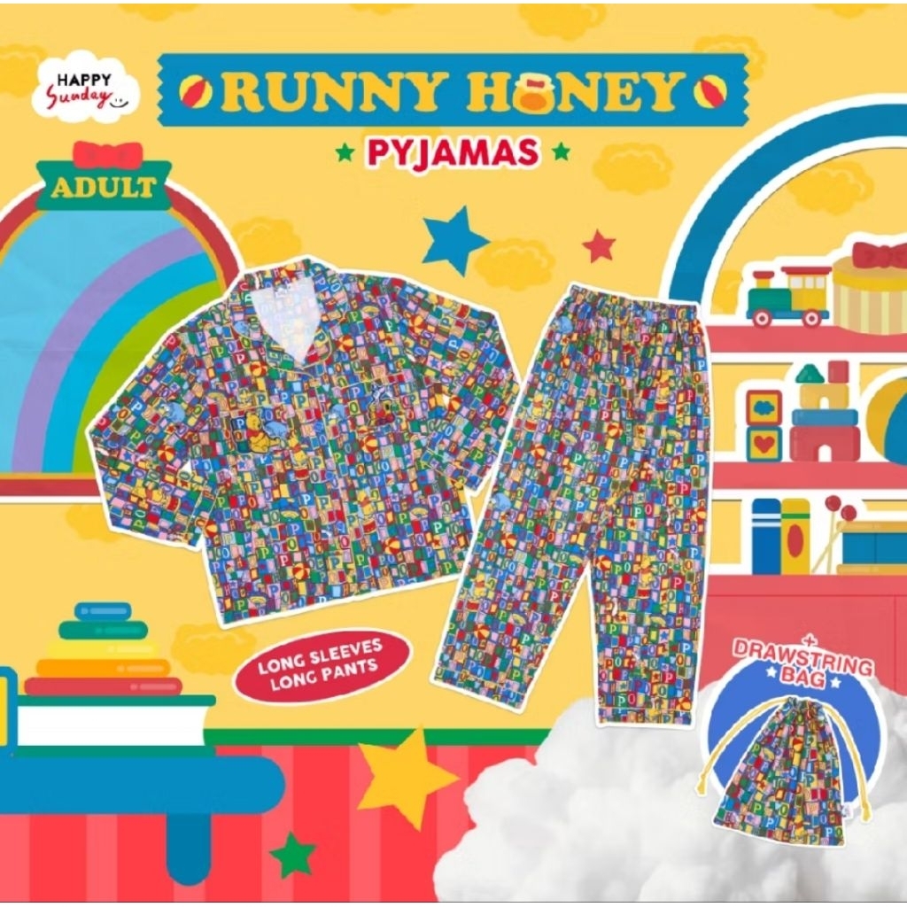 ชุดนอน happy sunday ลายหมีพูห์ ใหม่กริ๊บ Free size ยาว-ยาว