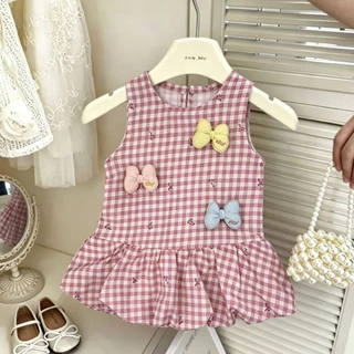 Babyonline(Y458)C4 (ส่งด่วน1วัน)ชุดกระโปรงแฟชั่นเด็กผู้หญิงลายสก็อตสุดน่ารัก