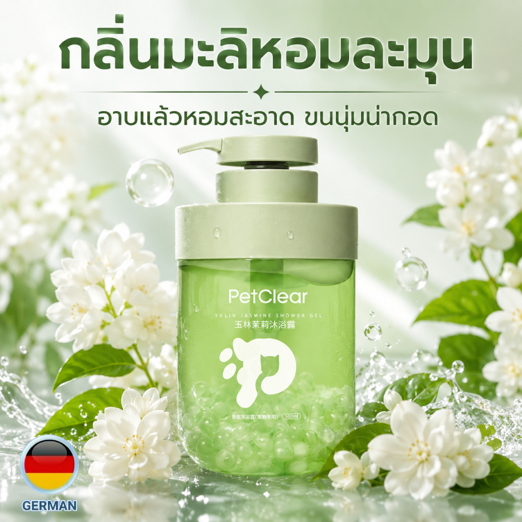 เซ็ตอาบน้ำสัตว์เลี้ยง PetClear แชมพูมะลิ + ครีมนวด ขนนุ่ม หอมสะอาด ดูสุขภาพดี