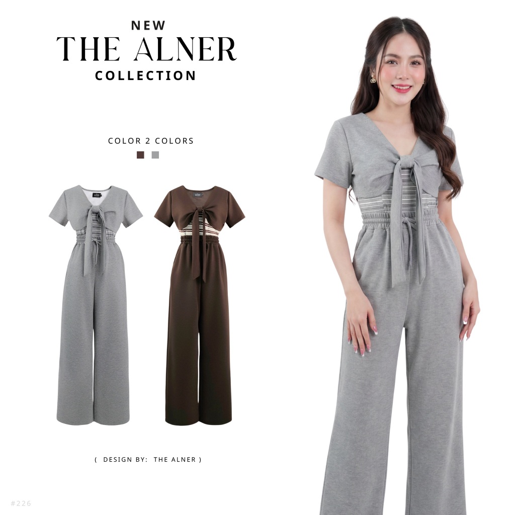 Thealner (เซตเสื้อเทา3ชิ้นแต่งโบว์กางเกงขายาว)