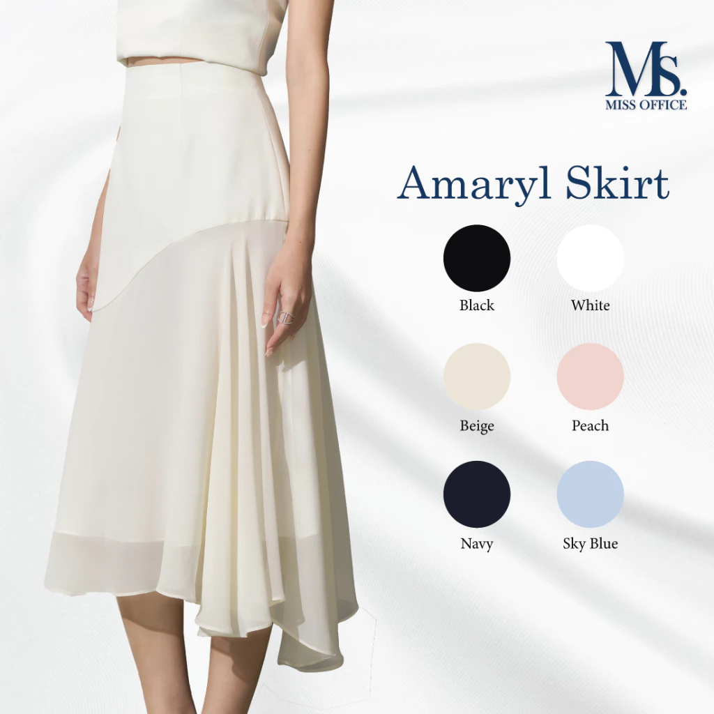 Miss office กระโปรงยาวตัดต่อหน้าหลังชีฟอง (Amaryl Skirt : MS-050)