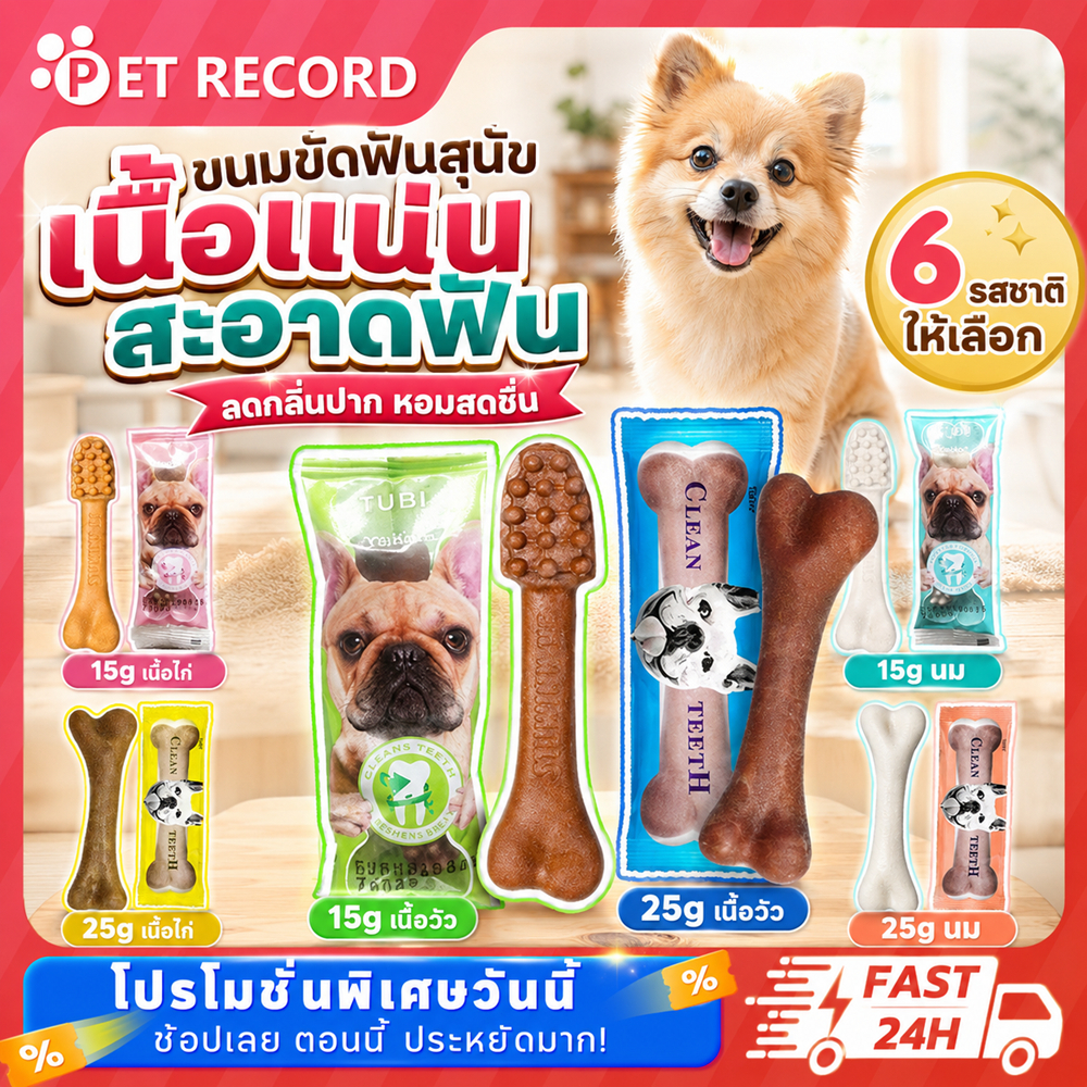 Pet Recordขนมหมา ขนมขัดฟัน รูปร่างกระดูกแปรงสีฟัน ทำความสะอาดฟัน ระดูกฟอยสุขภาพช่องปาก