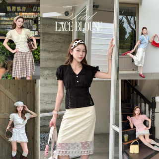 Petal Lace Blouse - เสื้อเชิ้ตแขนตุ๊กตาแต่งดีเทลลูกไม้ คอปกโค้งมน classtylish
