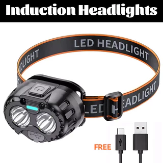 ไฟฉายคาดหัว LED กันน้ำ ชาร์จใหม่ได้ ไฟฉายคาดหัว ควบคุมโบกมือ ระยะไกล แสงสีขาว/สีแดง/สีเหลือง