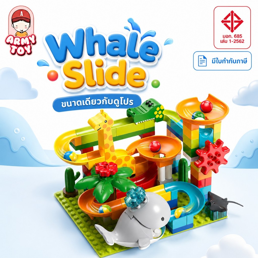 FEELO ของเล่นตัวต่อรางลูกแก้ว Slide Series รุ่น Whale Slide จำนวน 98 ชิ้น ขนาดเดียวกับดูโปร