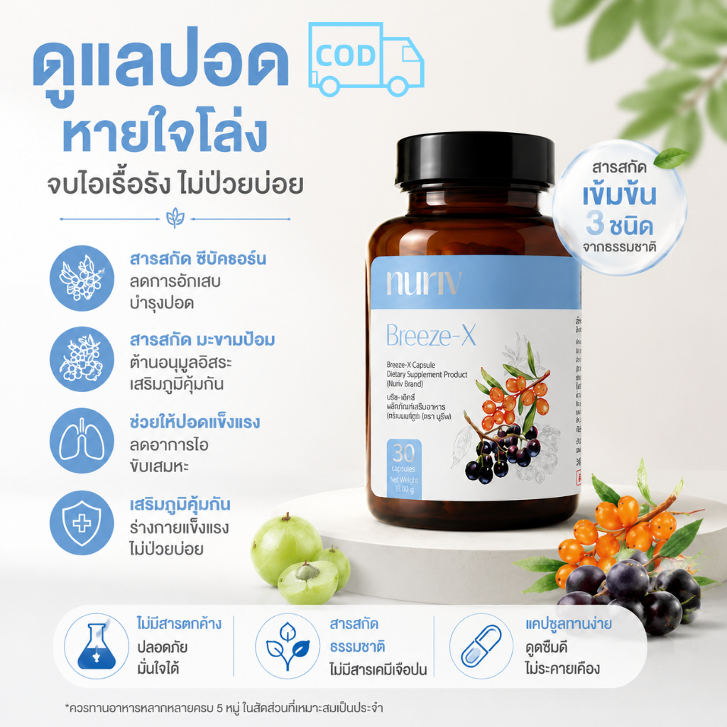 Nuriv Breeze-X บรีซ-เอ็กซ์ 30 แคปซูล อาหารเสริมบำรุงปอดและระบบทางเดินหายใจ