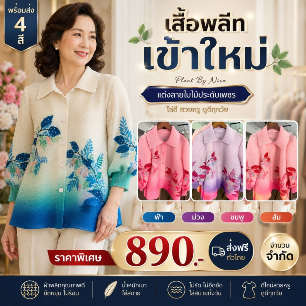 PleatByNisa B83 เสื้ออัดพลีททรงสวย ดีไซส์เก๋ เนื้อผ้าคุณภาพ Polyester100%