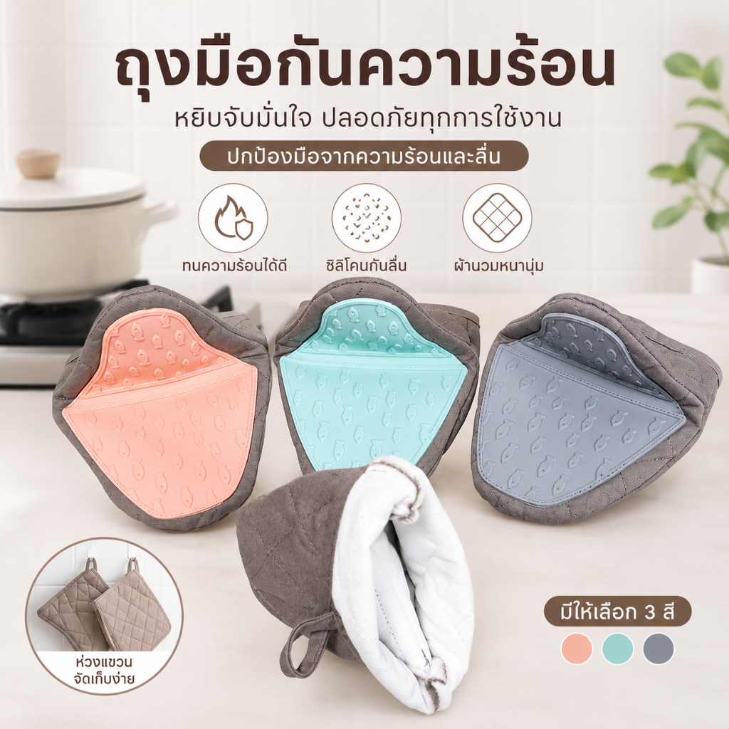 Luxe-T ถุงมือซิลิโคนกันลวกสำหรับเตาอบถุงมือถุงมือถาดซิลิโคนสำหรับวางชามอาหารในครัว