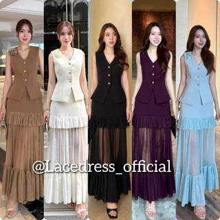 Adora พร้อมส่ง / ชุดเซ็ตเสื้อ+กระโปรงยาวแต่งซีทรู