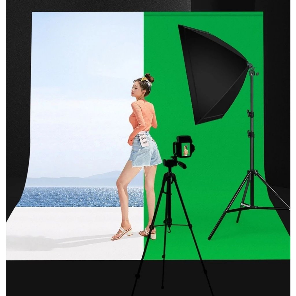 Photography Green Screen ผ้าฉากถ่ายภาพ สตูดิโอถ่ายภาพ ฉากหลัง ฉากถ่ายรูป 2*2m Background Stand Kit 4 คลิป&1 กระเป๋า