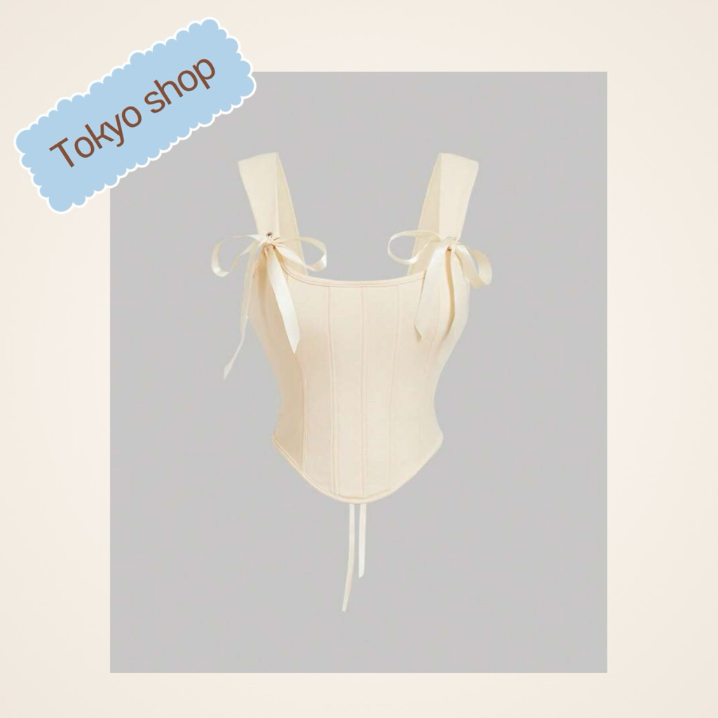 Tokyo Grace | เสื้อคอร์เซ็ตสายผูกโบว์ สไตล์เกาหลี เสื้อครอปผู้หญิง