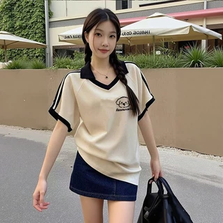 เสื้อปกทรงสเก็ตสวยๆผู้หญิงแฟชั่นมาใหม่ oversize เสื้อผ้าสาวอวบไซส์ใหญ่น่ารักๆ เสื้อยืดแขนสั้นลําลองทรงหลวมสไตล์เกาหลี