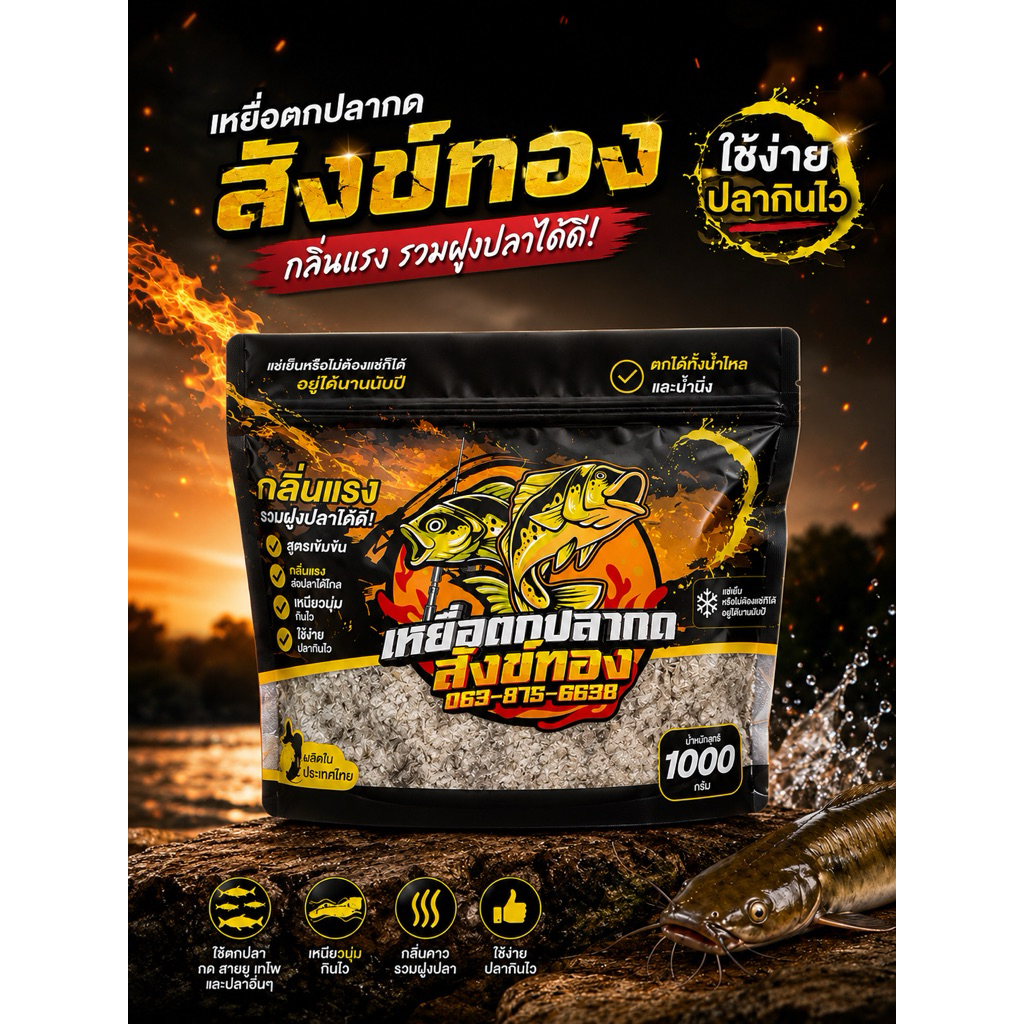 เหยื่อตกปลากดสังข์ทองถุง 1 กิโล