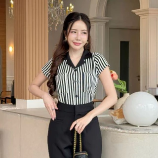 [S-2XL] เสื้อคอปกเบเซอร์ทูโทนแขนสั้นน่ารัก.V1