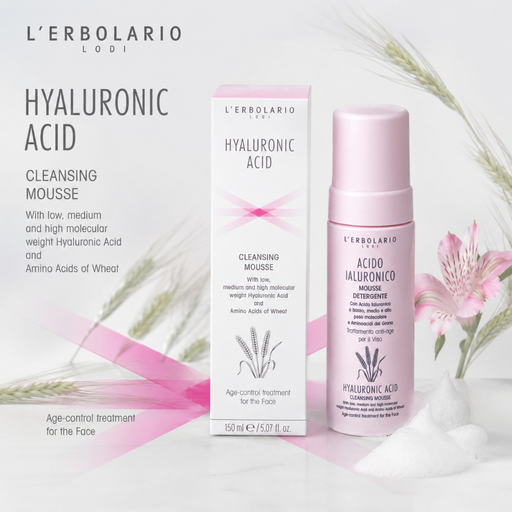Geyer Haus L'ERBOLARIO Hyaluronic acid cleansing Mousse มูสโฟมล้างหน้า ผสมไฮยาลูรอนิกแอซิด เพื่อผิวชุ่มชื้น ดูอ่อนเยาว์