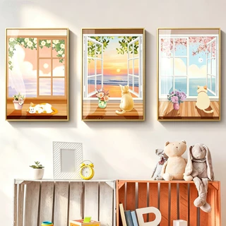 SAMA รูปแมวน่ารักรูปภาพติดผนัง ห้องนั่งเล่นในบ้านที่อบอุ่นและเป็นมิตรรูปภาพติดผนังขนาดใหญ่สวยงามตกแต่งบ้าน