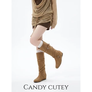 CandyCutey รองเท้าบู้ทยาวสไตล์เกาหลี ผู้หญิง ส้นเอียงนุ่ม ไม่ร้อนเท้า ดีไซน์ทำให้ขาดูยาว เข้ากับทุกชุดเสื้อผ้า