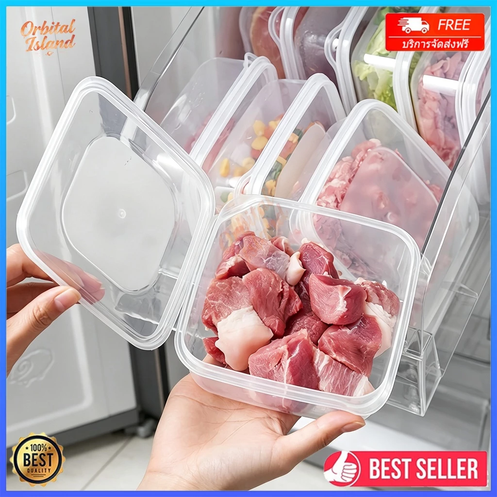 กล่องถนอมอาหารแช่แข็ง กล่องอาหารโปร่งใส 350/650/1200/2000ML กล่องเก็บอาหารแบบปิดสนิท สามารถใช้ในไมโครเวฟได้