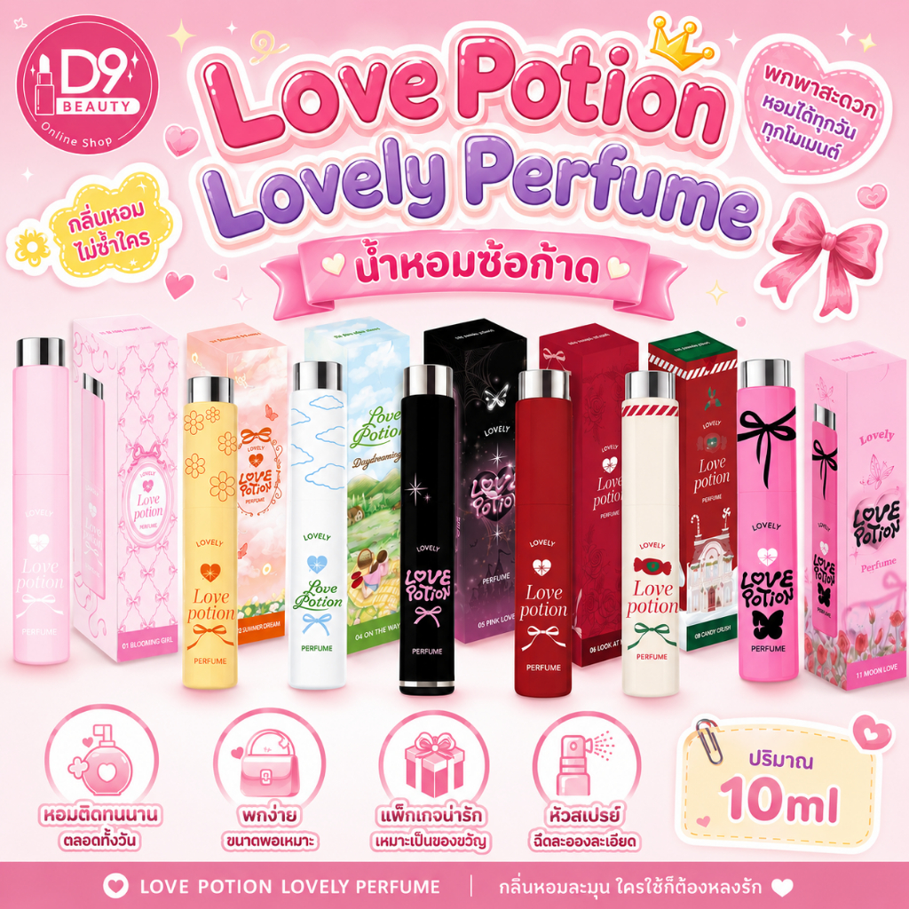 (กดในไลฟ์ มีโค้ดลด) Love Potion น้ำหอม ซ้อก้าด  LOVE POTION LOVELY PERFUME 10ml มีให้เลือกหลายกลิ่น