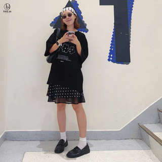 Polka dot Satin Midi Skirt กระโปรงลายจุด