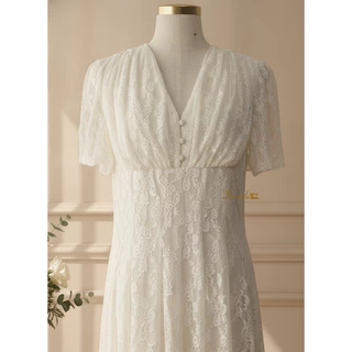Dz370-Elysian Lace MaxiDress'เดรสยาวลูกไม้สีครีมสวยหรูใส่ออกงาน