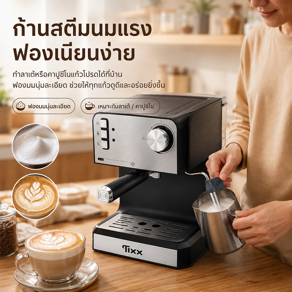 เครื่องชงกาแฟสด 20 Bar 1.6L เครื่องชงกาแฟแบบแรงดัน 850W ปรับความเข้มกาแฟได้ Coffee Machine thumbnail 6
