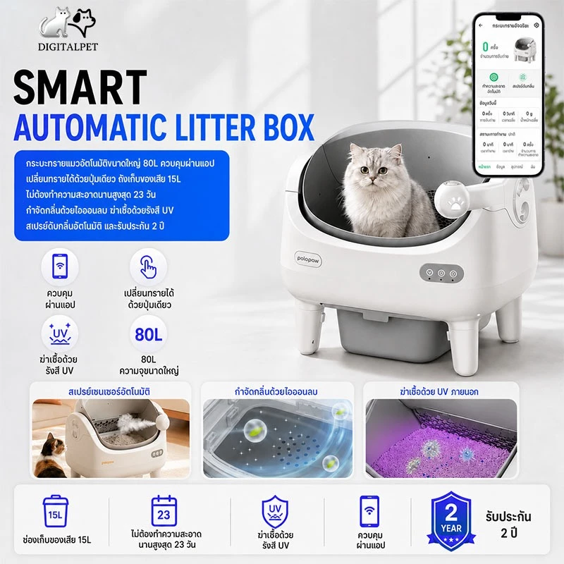 DIGITALPET Automatic cat litter box การฆ่าเชื้อด้วยรังสียูวี สเปรย์ดับกลิ่น SMART CAT LITTER BOX ห้องน้ำแมวอัตโนมัติ