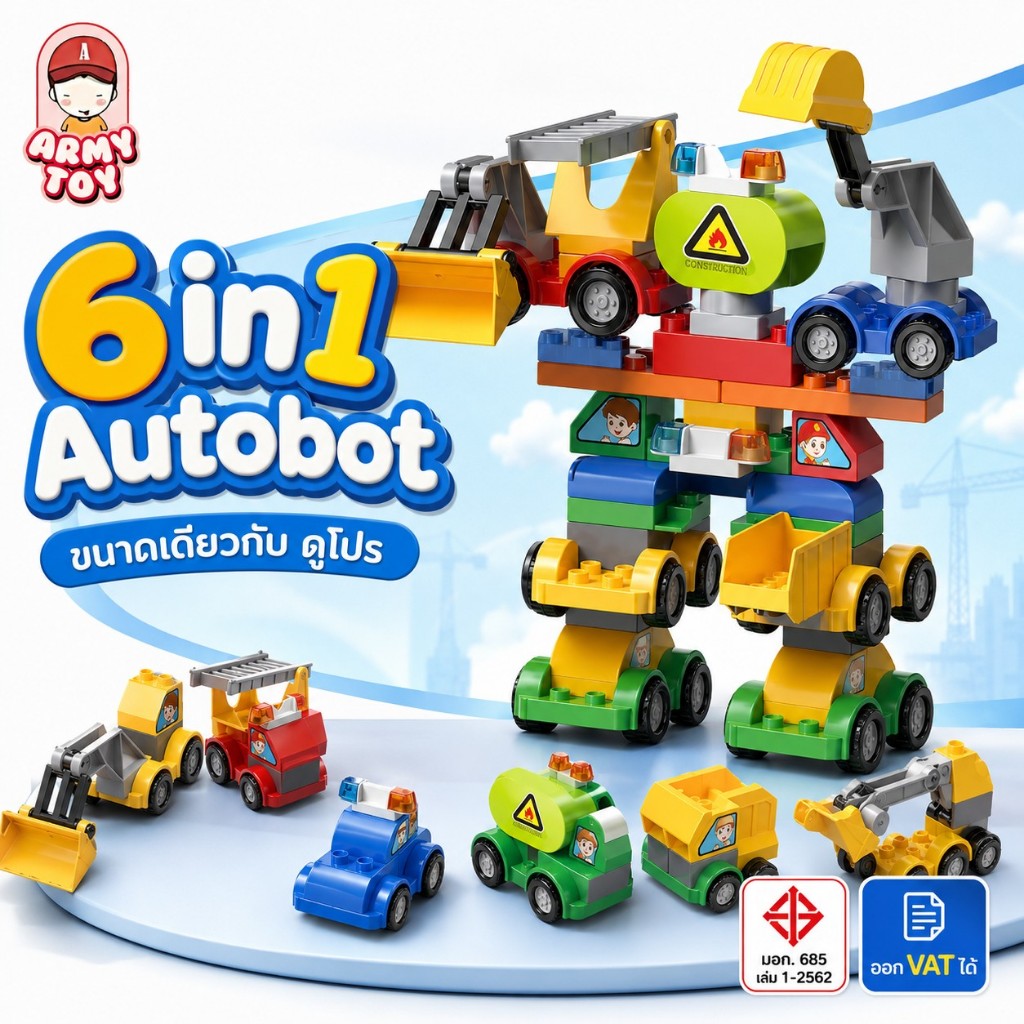 FEELO ของเล่น ตัวต่อ 6 in 1 Autobots หุ่นยนต์ของเล่น ของเล่นเสริมพัฒนาการ ขนาดเดียวกับดูโปร