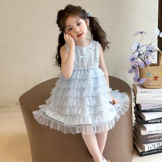 PRINCESS KESLI 2-12 ปี ชุดเดรสเด็กผู้หญิง แขนกุด เดรสเจ้าหญิงเด็ก เหมาะกับฤดูร้อน ผ้ายืดได้ หวานน่ารัก