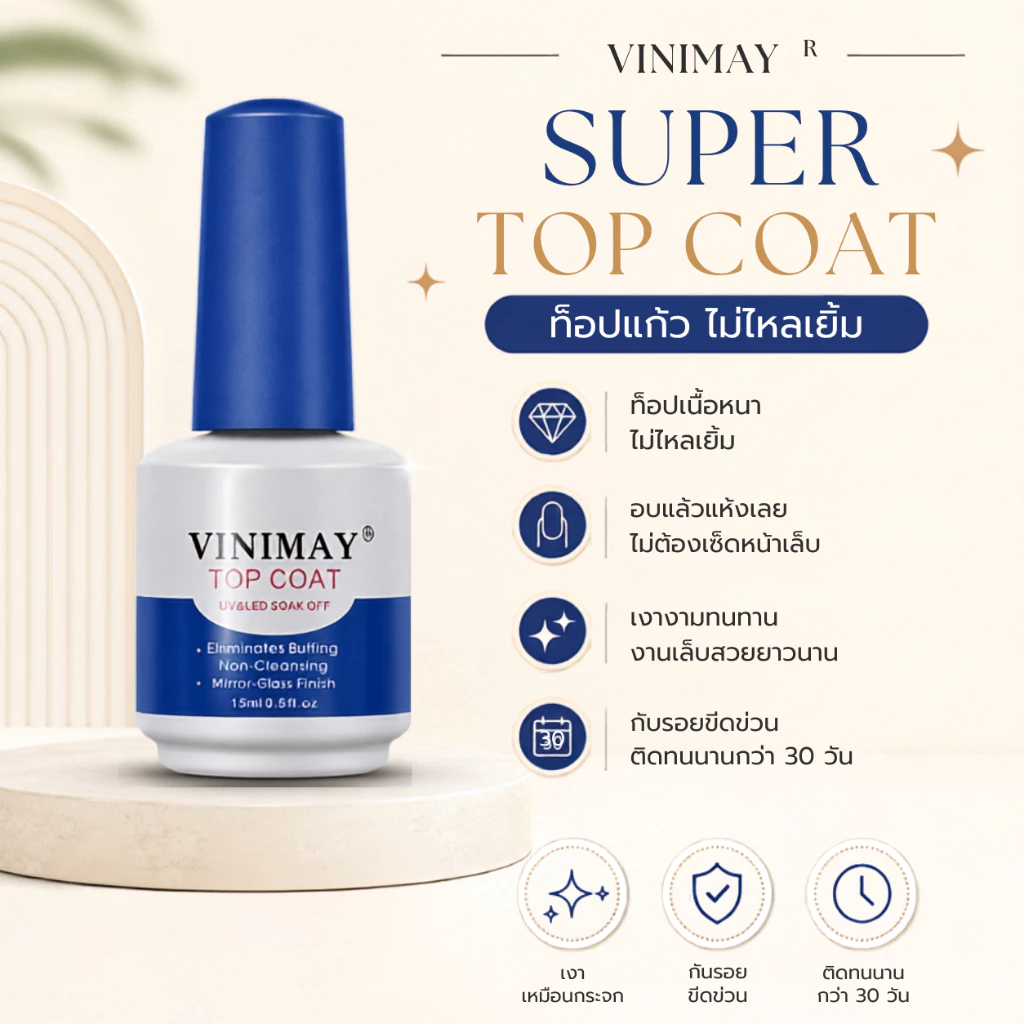 TOP COAT VINIMAY 15ml. ท็อปโค้ท วินิเมย์ พร้อมส่ง🇹🇭🇹🇭