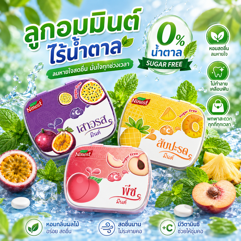 Ninest ลูกอมมิ้นต์มินิบอล ดับกลิ่นปาก 35เม็ด ไม่มีน้ำตาล ลมหายใจหอมสะอาดตลอดวัน ขนาดเล็กพกพาสะดวก