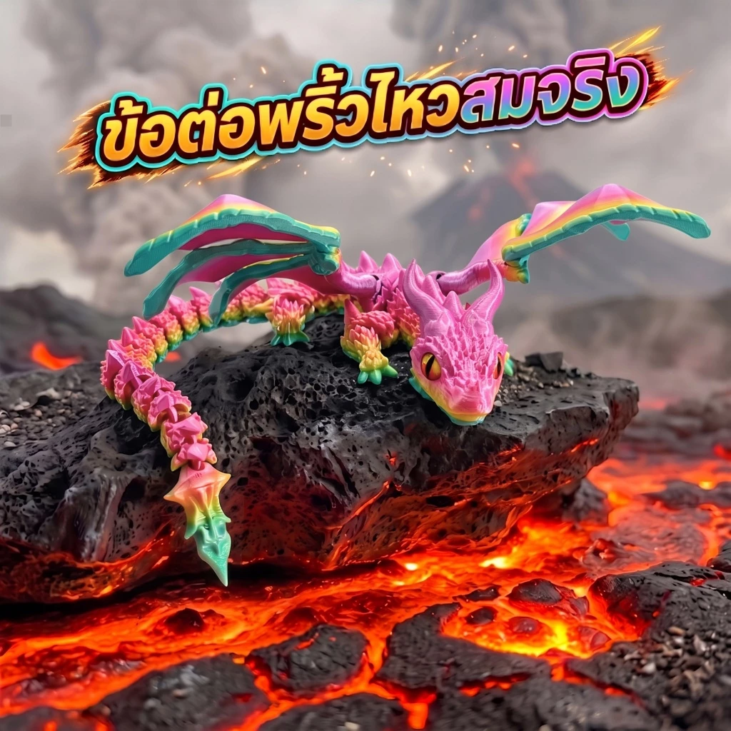Winged Dragon ฟิกเกอร์มังกรปีก 3D โมเดลมังกร ข้อต่อขยับได้ สีไล่เฉด ของเล่นแฟนตาซี มังกรน้อย