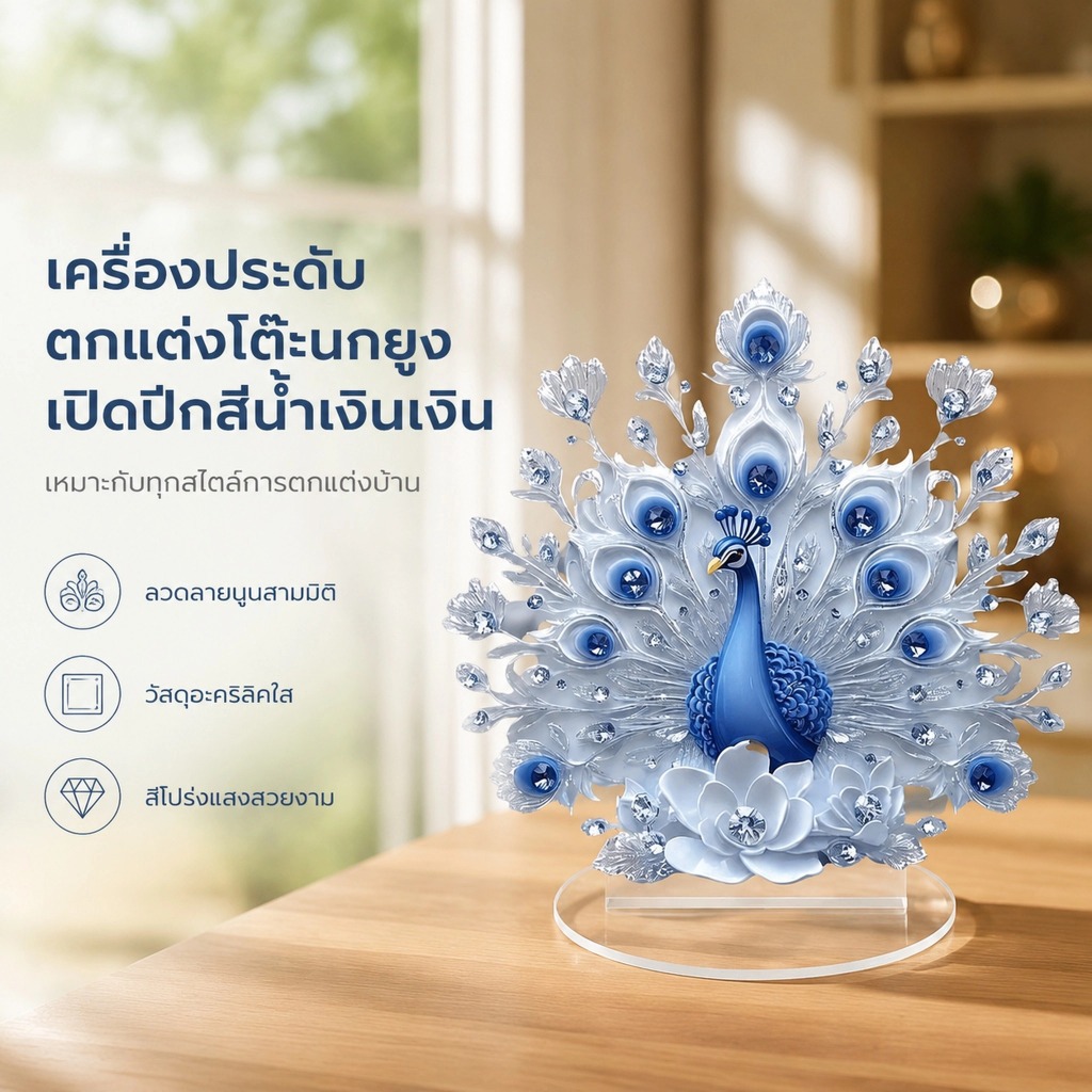 นกยูงรูปปั้นนกยูงของตกแต่งหรูหราสำหรับใช้ในสำนักงานของขวัญงานขึ้นบ้านใหม่